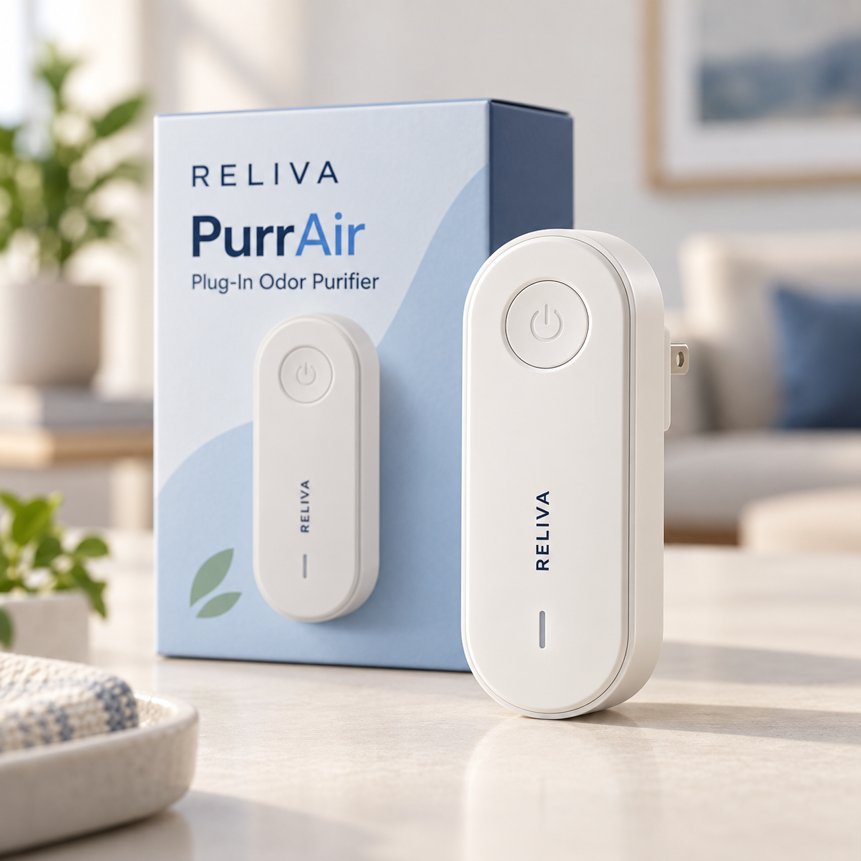RELIVA PurrAir plug-in odor purifier and box