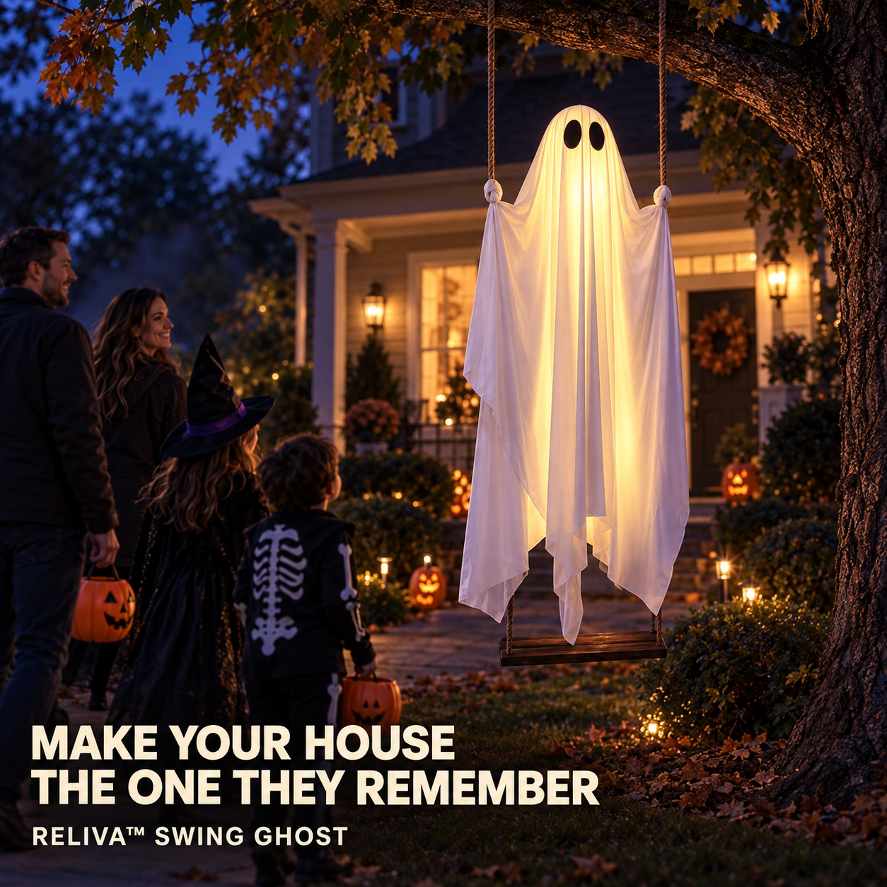 A family seeing the RELIVA swing ghost on Halloween night