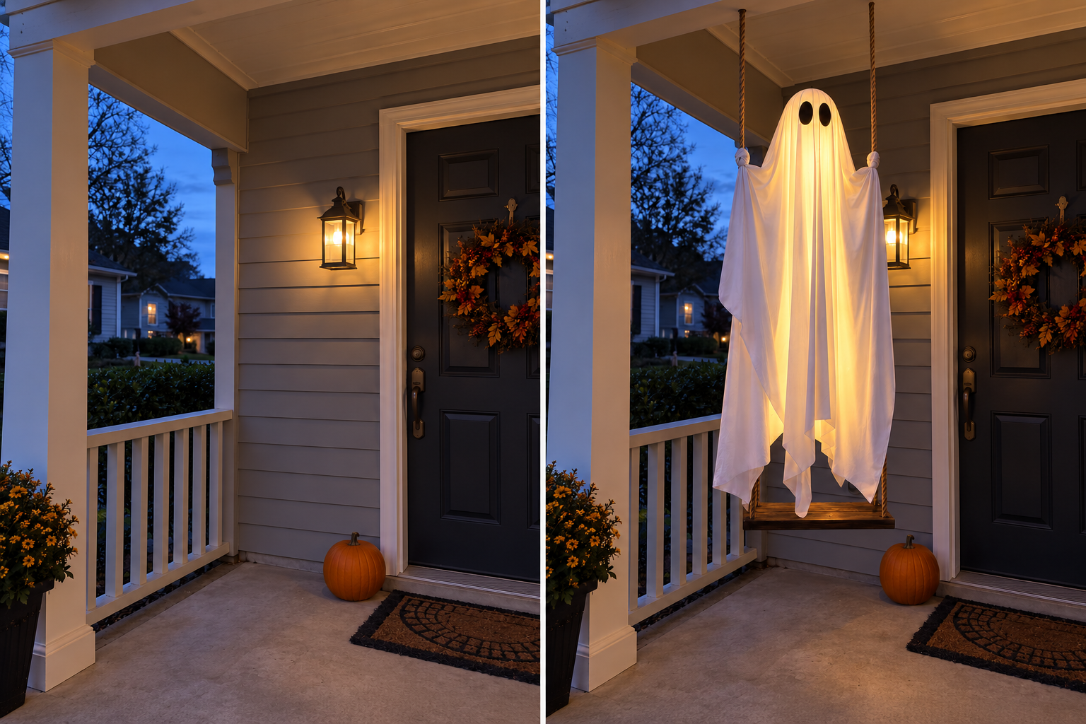 The same porch before and after installing the RELIVA swing ghost